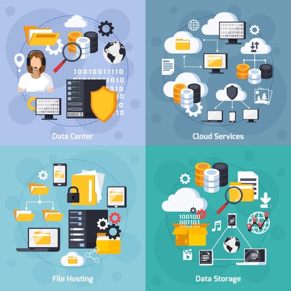 托管服務概念圖標集 信息服務業(yè)務的視覺化詮釋